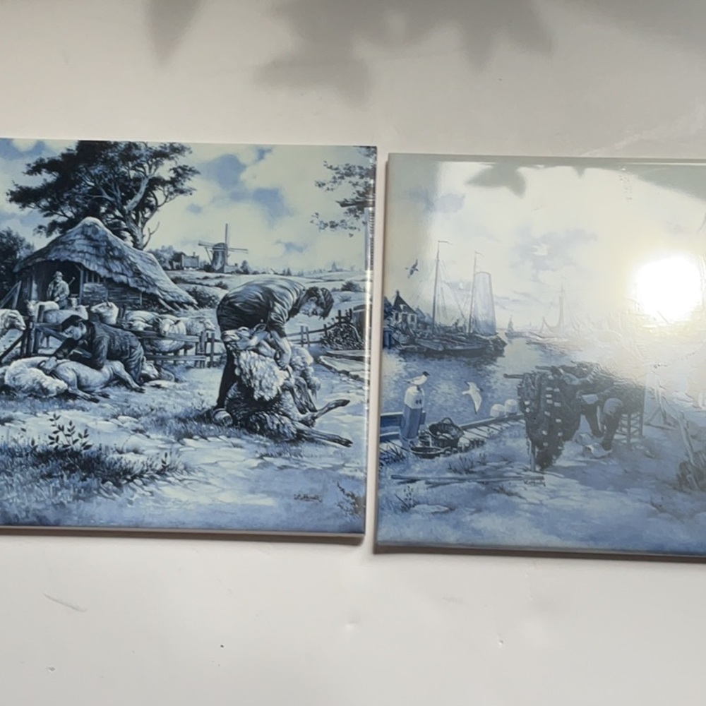 Vintage Pair of Dutch Royal Mosa Ceramic Wall Tiles